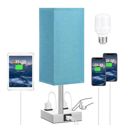 Fabric Bedside Table Lamp Nightstand Lamp with Warm White LED Bulb Desk Light Touch Control USB A
