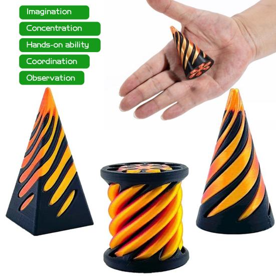 3Pcs/Set 3D Printed Spiral Cone Impossible Pyramid Passthrough Sculpture Spiral Cylinder