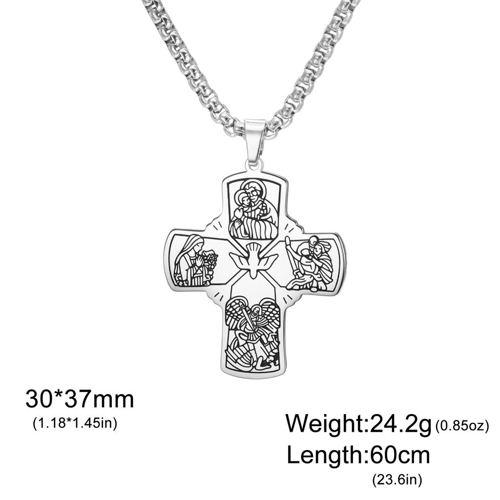 Christian Holy Spirit Cross Necklace for Men Women Engraved Religious Icon Pendant Amulet Jewelry Catholic Protection Gifts