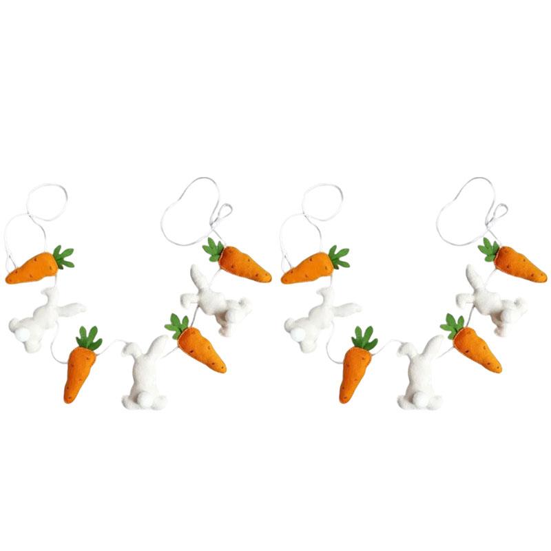 1116 Easter Bunny and Carrot Hanging Banner 1D Plastic Garland for Spring Home Decoration Classic Easter Front Door Decor