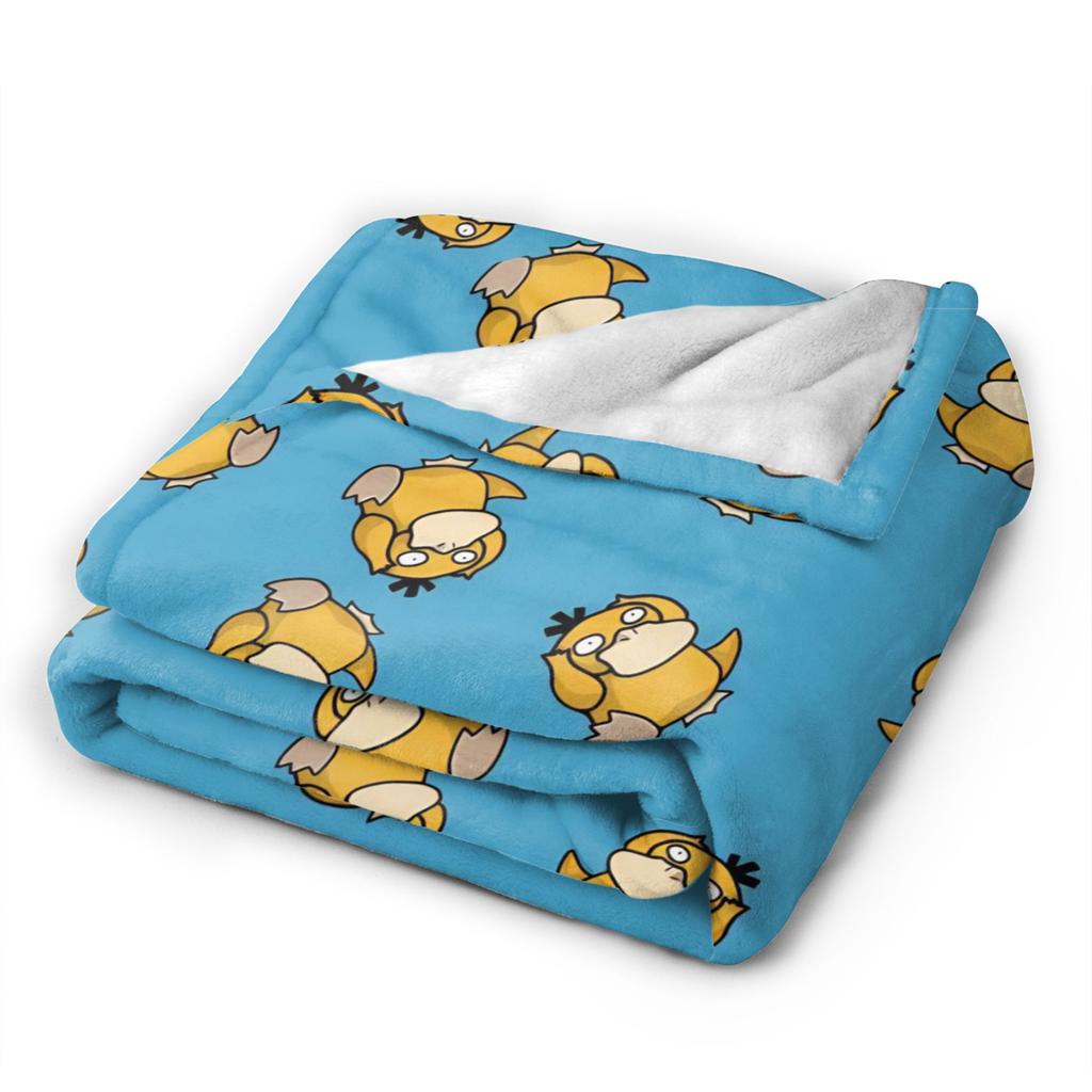 Psyduck Manga Flannel Blanket  Soft Warm Throw Blanket for Couch Bed Travel Office Novelty Bedspread Sofa Bed Cover