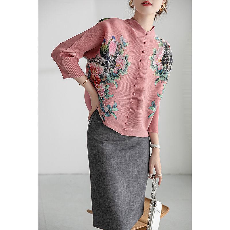 Folded Three-quarter Sleeves Single-breasted Printed Shirt Women 2022 Summer New Fashion Temperament Loose All-match Blouse