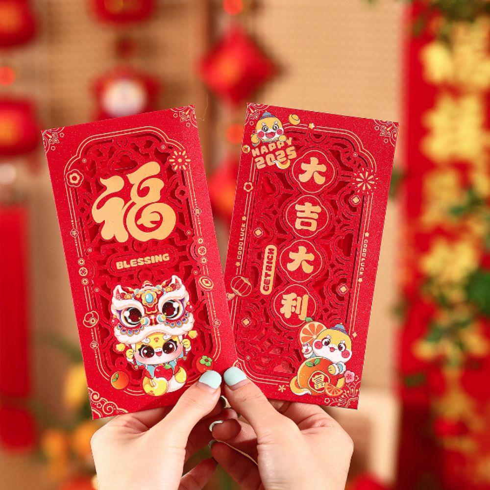 6pcs with Tassel Chinese New Year Red Envelope Hollow Red Packet HongBao  Year of The Snake