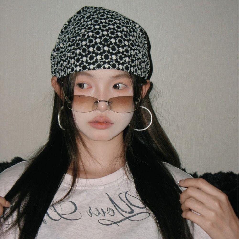 Punk Y2k Print Pullover Hats Ins Women's Turban Hat Retro Printed Beanies Cap Music Festival