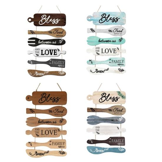 Bless The Food Before Us Kitchen Wall Decor Rustic Wooden Roped Hanging Sign Vintage Farmhouse Wall Art for Kitchen Dining