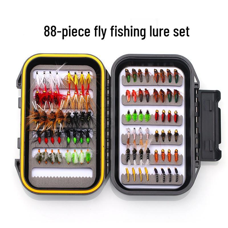 Sada 76/88/147 kusů muškařských nástrah s dvouvrstvou vodotěsnou krabičkou