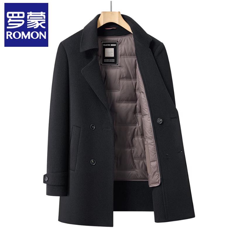 Romon Men's Mid-Length Wool Blend Coat with Detachable Down Liner