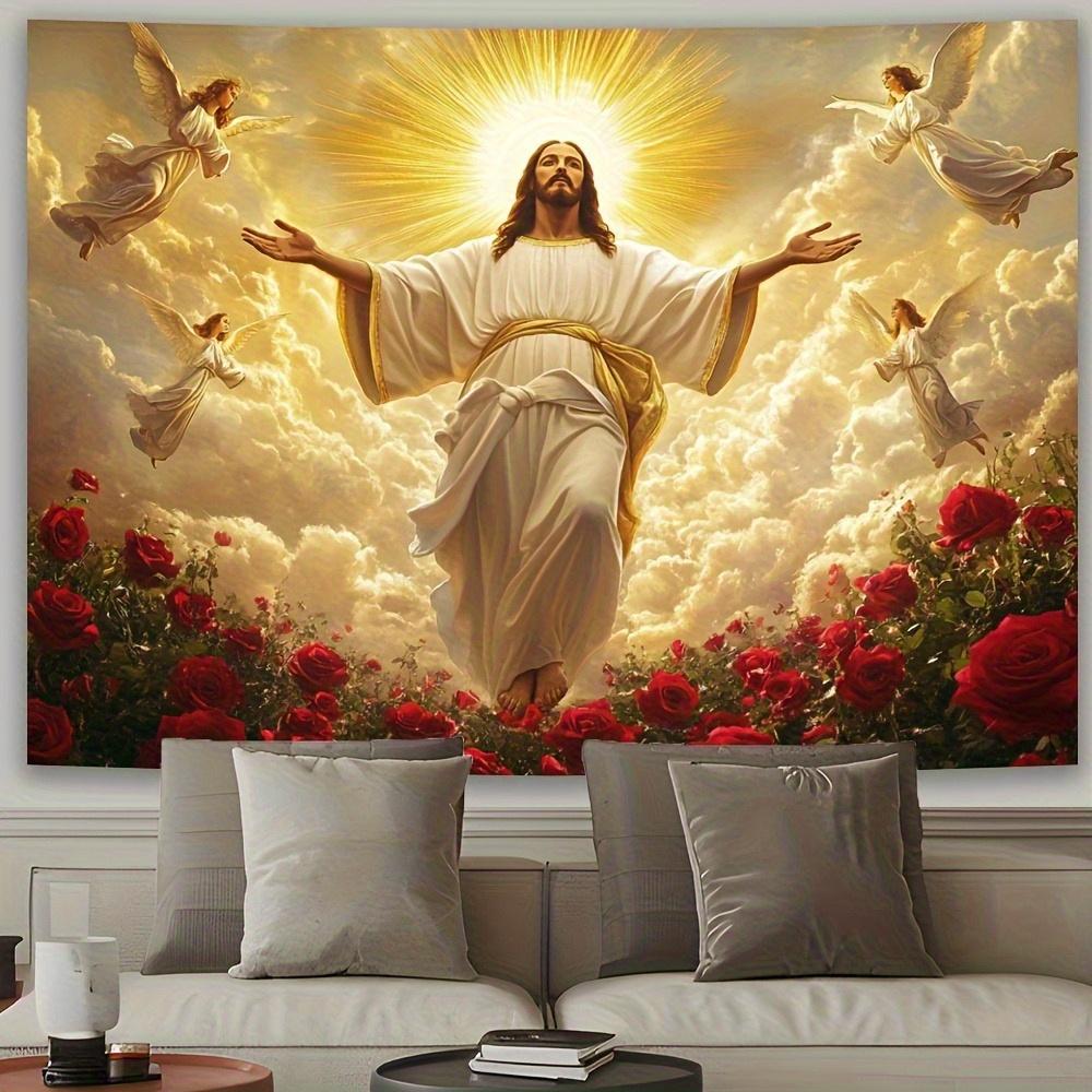 Arazzo di Gesù Cristo da Appendere alla Parete Decorazione Estetica per la Stanza Angelo Nuvola Rosa Arazzo per Soggiorno Camera da Letto Decorazione per la Casa Regalo