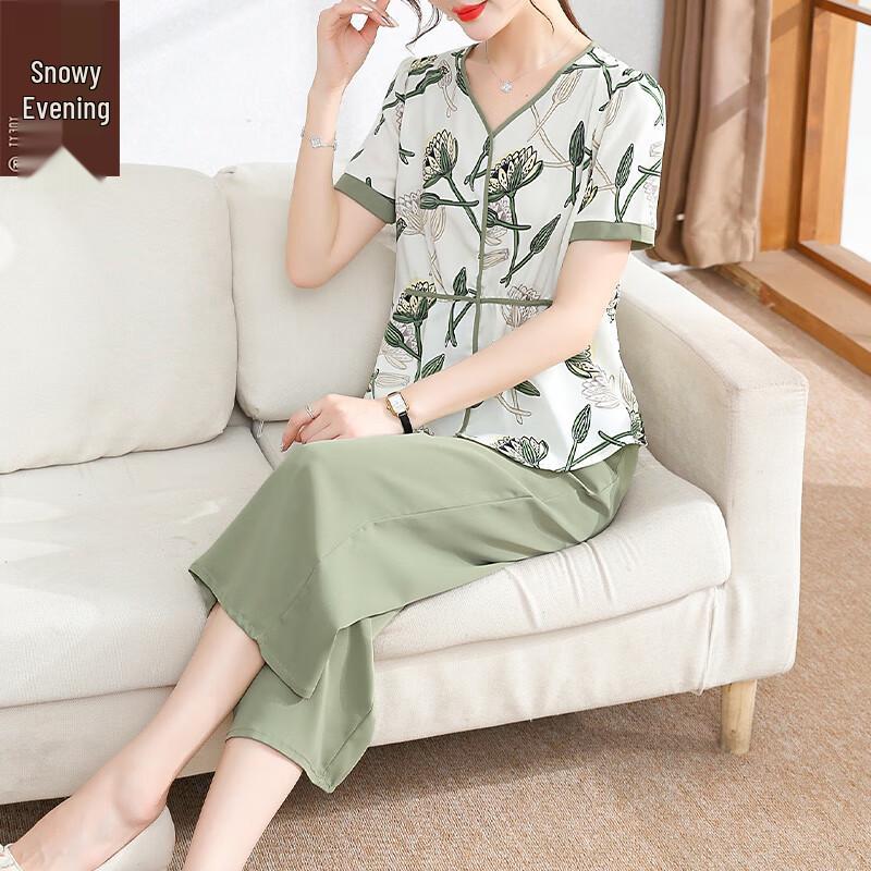 XUEXI Women s 2025 Summer Chiffon Short Sleeve Set 2XL