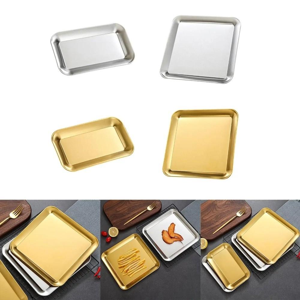 2PCS/SET Wear-resistant Shallow Tray Flat Design Seafood Plate Stainless Steel Tray Food Serving