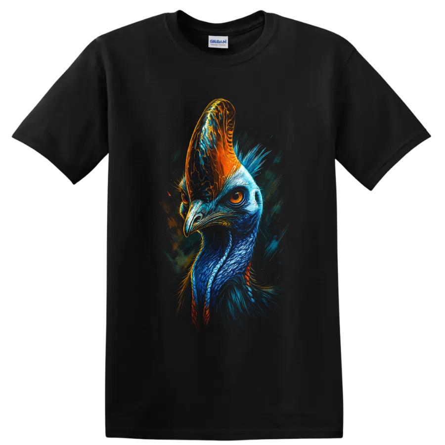 Cassowary Bird T Shirt Vibrant Blue Orange Wildlife Portrait Art Graphic Tee