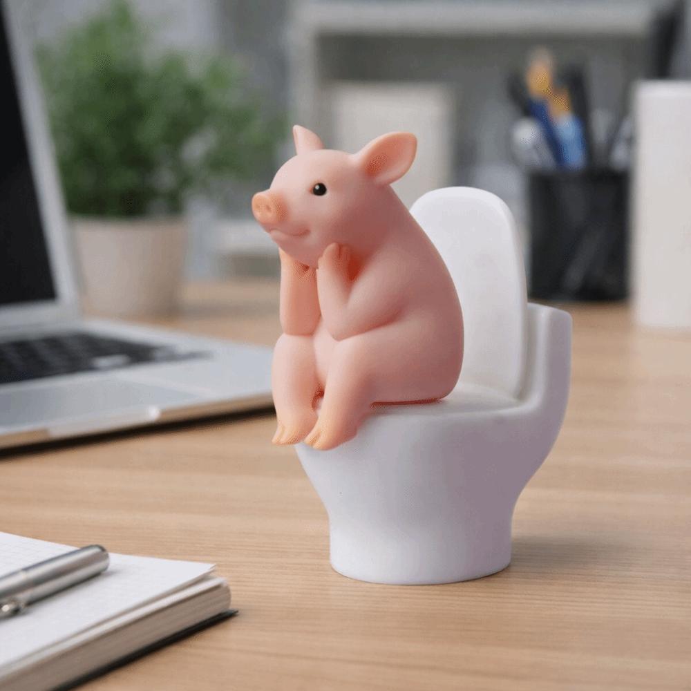 Cartoon Pig Desktop Ornaments PVC Toilet Frog Ornaments Adorable Pig Figurine Gag Gift