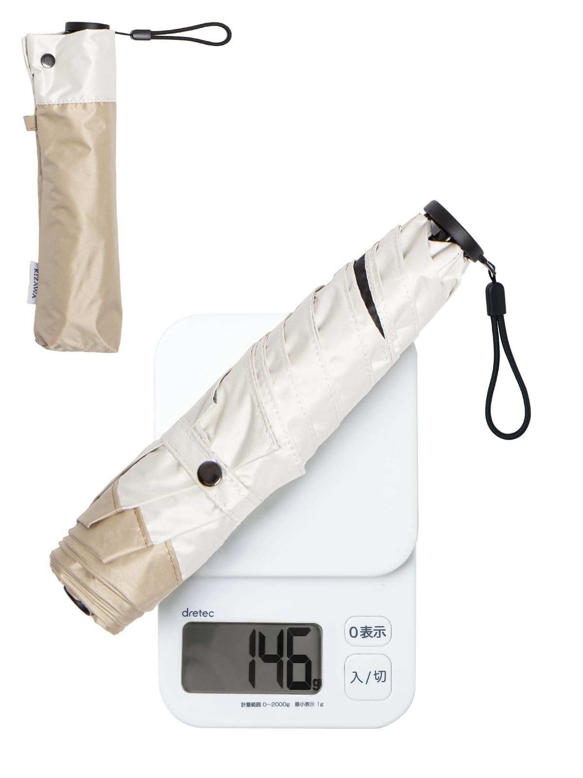 

KIZAWA Складной Карбон 6 УФ-свет Подходит для Солнца и Уровня 5 Воды Полный Свет Жара Жара Бежевый x Офф Зонт, Сверхлегкое Волокно, Ребра,