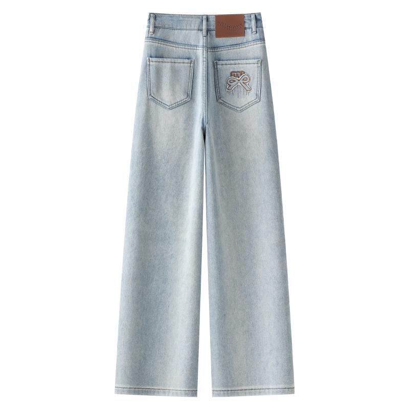 2024 Women's Fleece-Lined Wide Leg Jeans: Light Color, Thick, Floor-Length, for Autumn/Winter