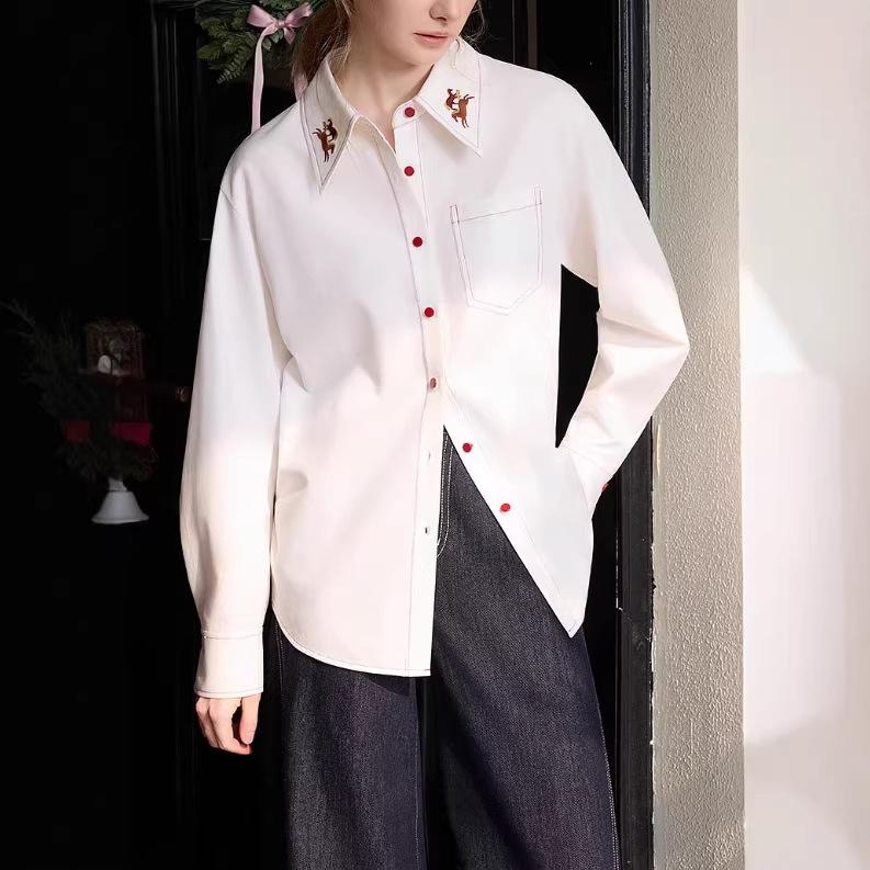 Women's Loose Embroidered Brushed Tencel Shirt - Spring 2026