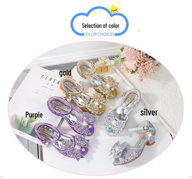 Silver Fish-Mouth Pearl Pendant Sandals - New Style, Soft-Soled Girls' Princess Shoes for Performance.
