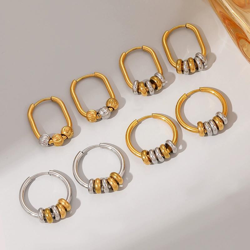 Stainless Steel Beades Hoop Earrings for Women Gold Silver Color Splicing Creative Hip Hop Punk Non-Fading Party Jewelry Gifts