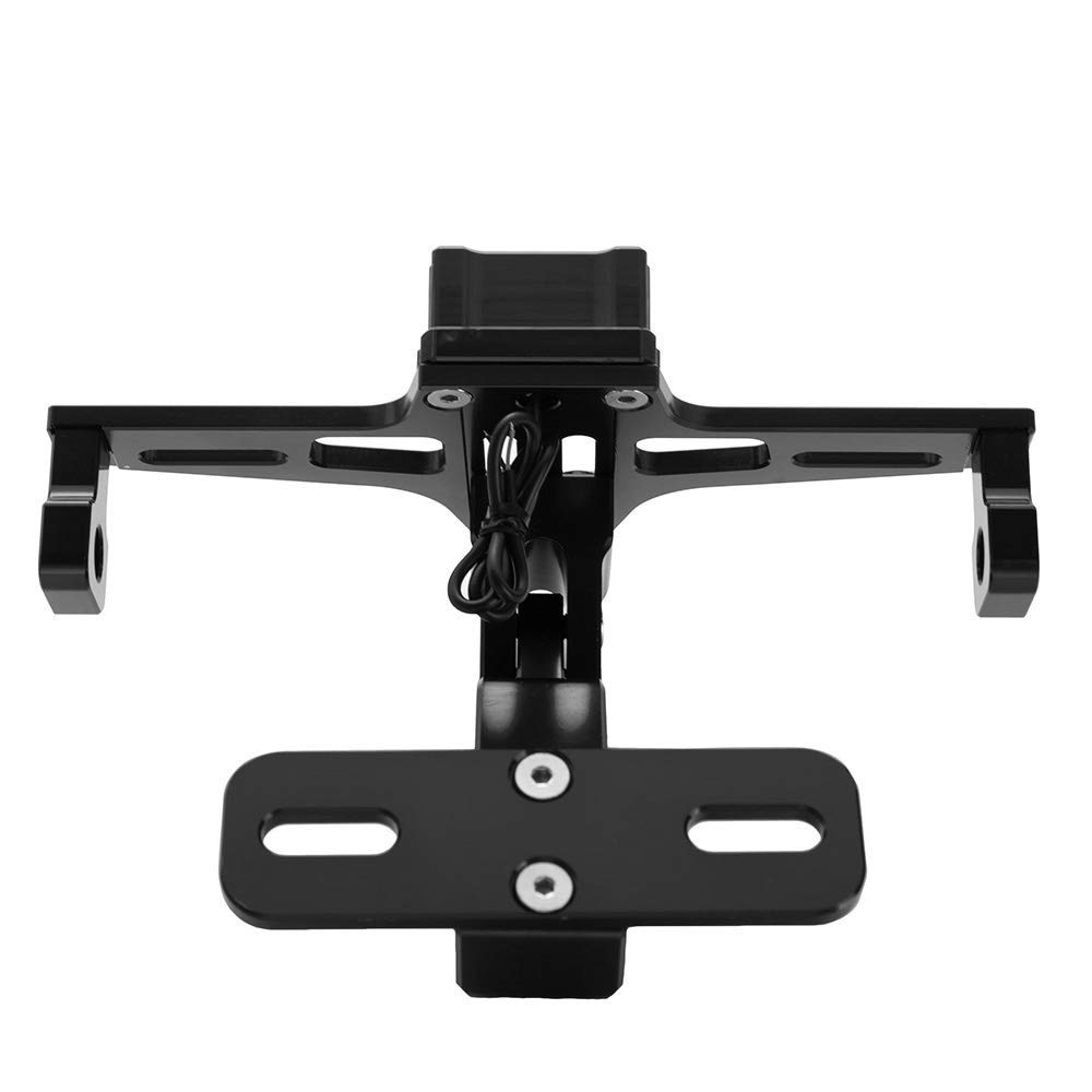 Karun Universal Motorcycle LED Light Rear License Plate Holder Adjustable Fender Eliminator Bracket (Black)