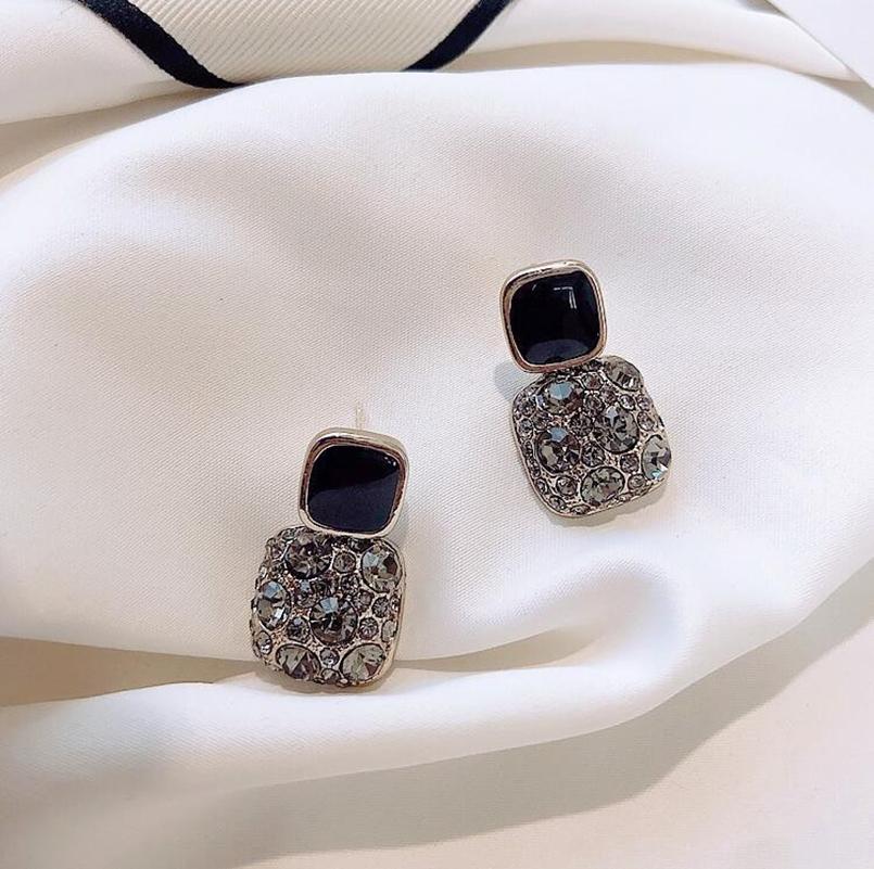 Square Drop Earrings for Women Enamel Oil Crystal Dangle Earrings Elegant White Black Purple Geometric Party Jewelry