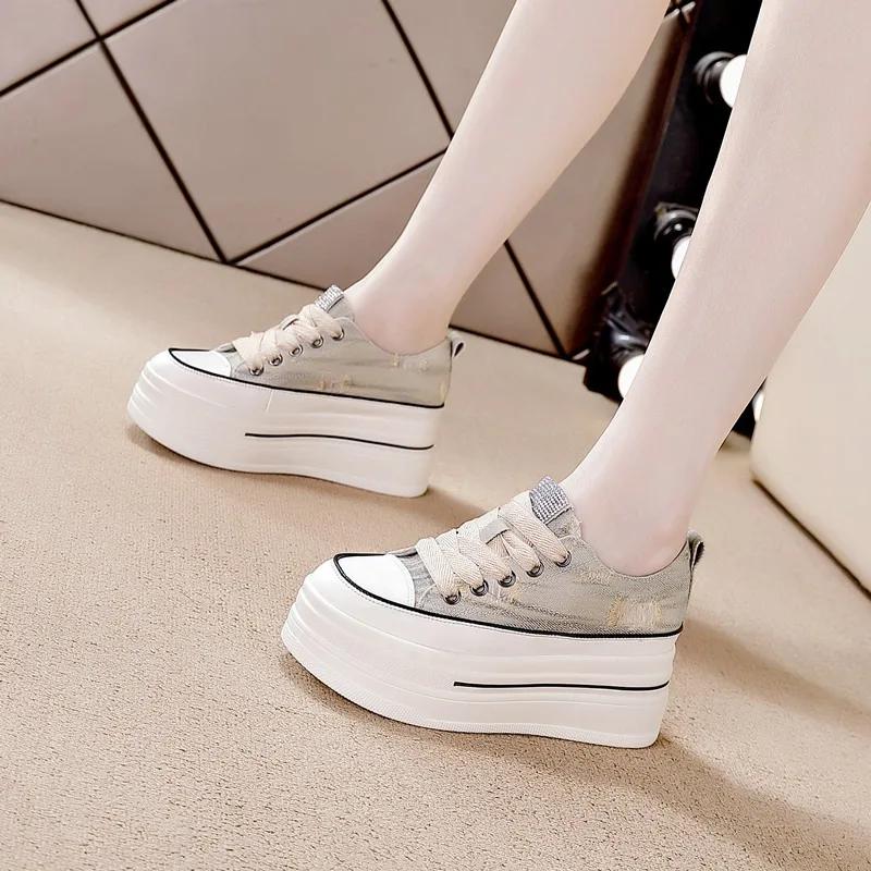 Fashion 6cm Platform Wedge Shoes for Women Sneakers Denim Canvas Cloth Spring Summer Autumn Female Casual Shoes Zapatos De Mujer 2024