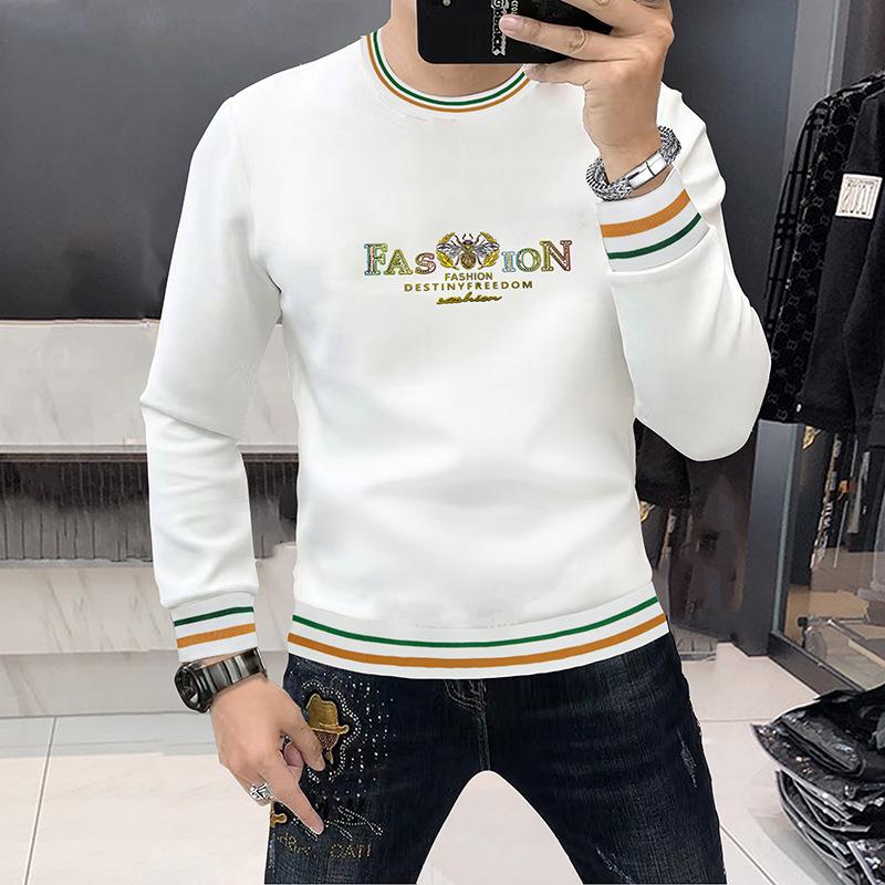 High-End European Men's Trendy Hooded Sweatshirt - Round Neck, Long Sleeve, Velvet Lined for Autumn/Winter