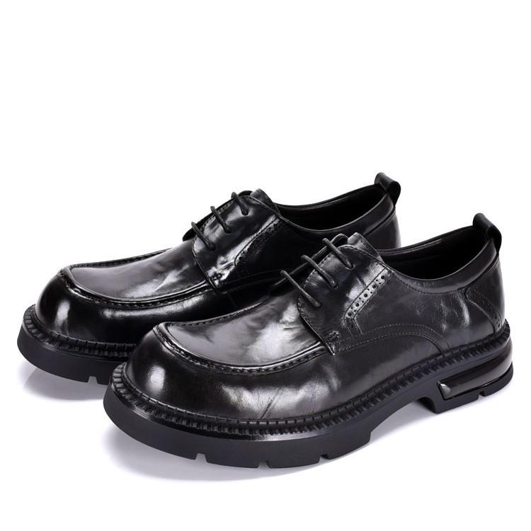 Men s Genuine Leather Round Toe Height-Enhancing Casual Derby Shoes - Korean & British Style 43