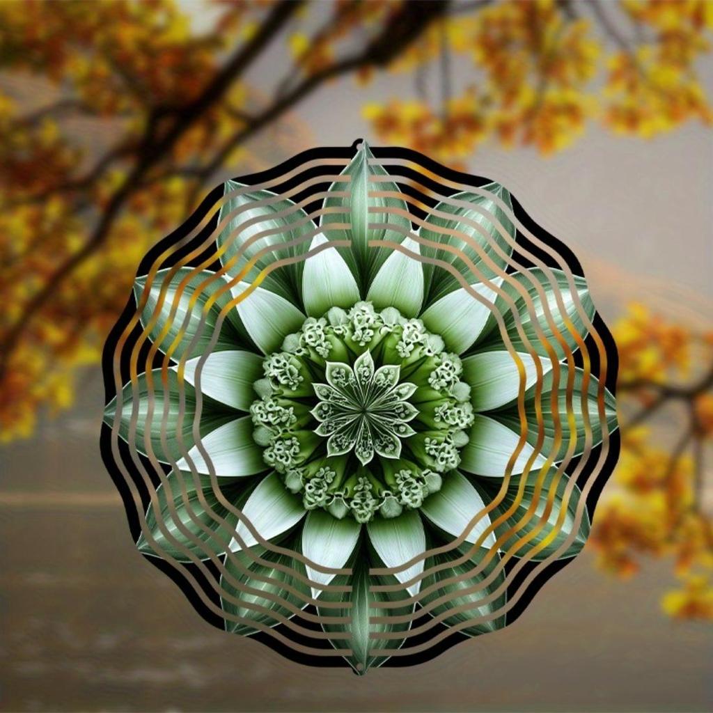 A 2D Metal Mandala Flower-Themed Outdoor Wind Chime, Perfect for Garden Decoration, Sculptural Yard Art, a Colorful Spinning Gift