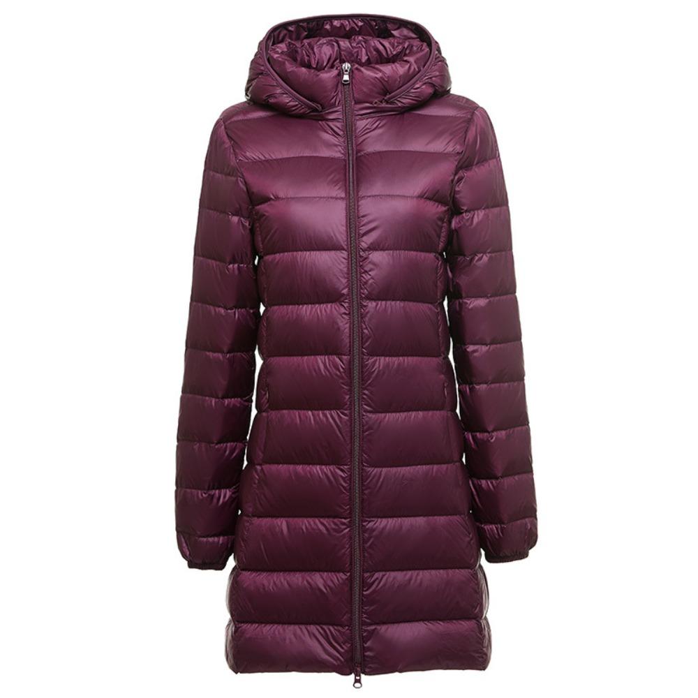 Women's Hooded Long Sleeve Mid‑Length Loose Fit Lightweight Puffer Down Coat Winter Warm Outerwear Jacket
