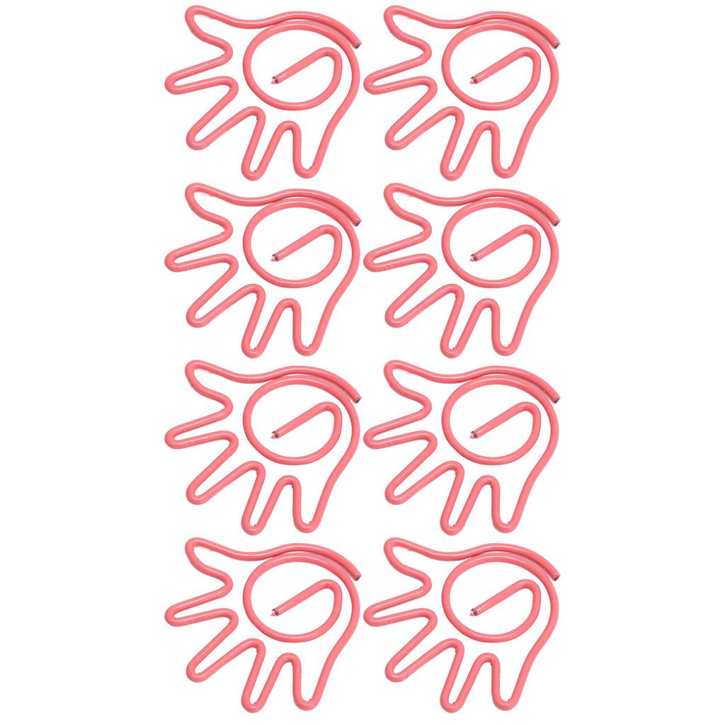 100Pcs Paper Clip Metal Hand Shaped Design Rustproof Paperclip Decoration for Office School Pink