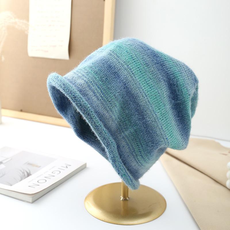 Knitted warm hat women's autumn and winter fashion gradual change color wool cover ear protection confinement hat cold