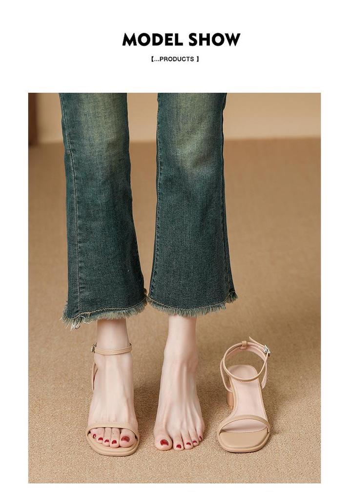 Women's Chunky Heel Backless Peep-Toe Sandals - Soft Sole, Single Strap, Fairy Style, Comfortable Summer Footwear