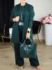 Women's 3-Piece Set: Pure Color Round Neck Top with Belt and Comfortable Long Sleeve Pants