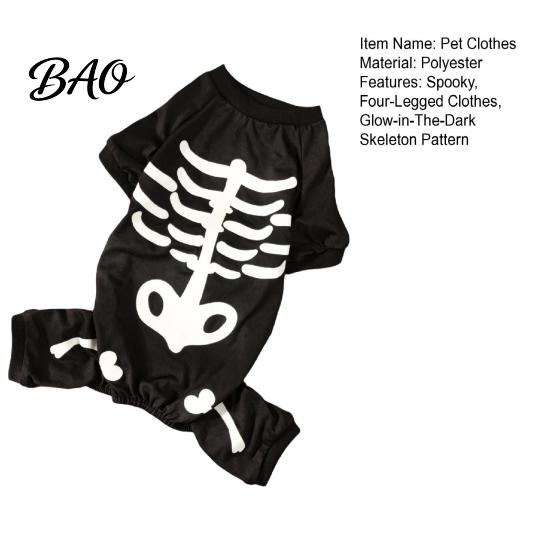 Festive Pet Dress Up Halloween Dog Jumpsuit, Glow-in-The-Dark Skeleton Onesie, Spooky Small Onesie Four-Legged Clothes for Dogs Trick-or-Treat Outfit
