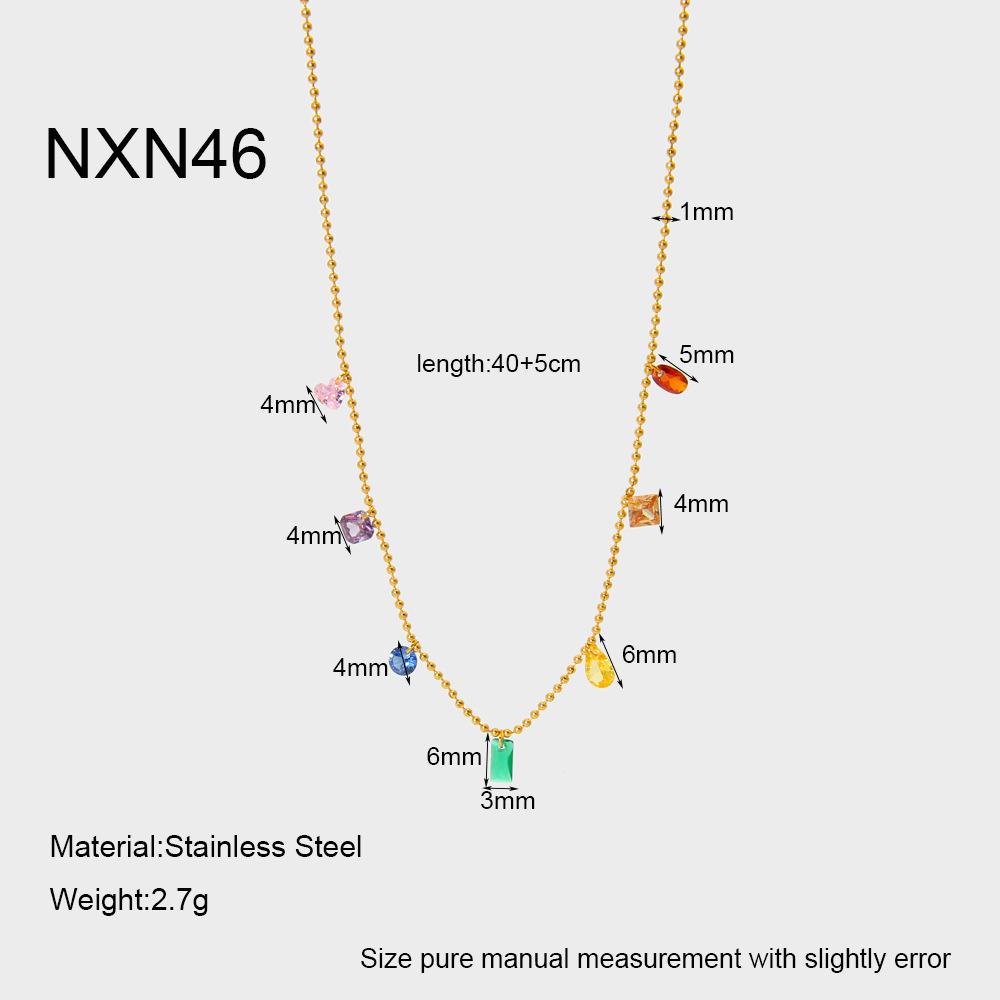 Ins High-end Stainless Steel Colored Zircon Pendant Necklace 18K Gold Niche Round Bead Chain Jewelry Women