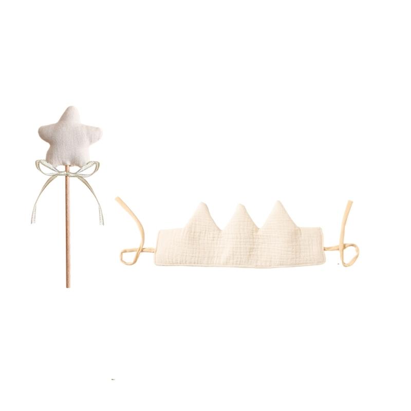 

Princess Crown Headband Star Wand Hair Ornament Photography Props for Newborns Toddlers Birthday Parties Photoshoots бежевый