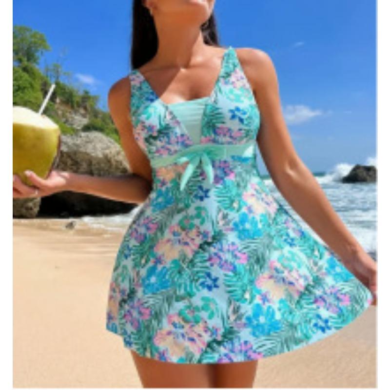Women's Tropical Leaf Print V-Neck Tankini Swimsuit With Boyshort Bottom
