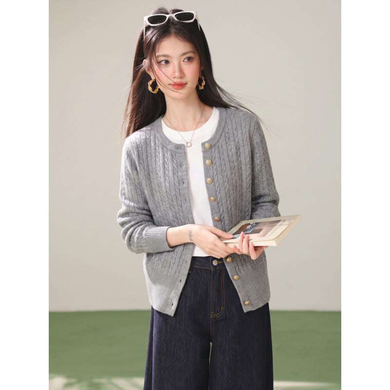 2026 Women's Red Cable Knit Cardigan Sweater with Gold Buttons - Small, Autumn Layer, Soft Sticky Knit Top