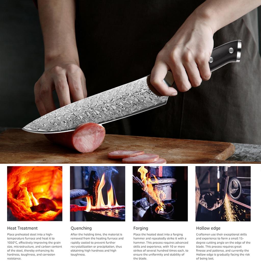 Professional Japanese Knives High Quality Damascus Steel Textured Kitchen Knives Sharp Meat Cutting Knives Chefs Santoku Knives