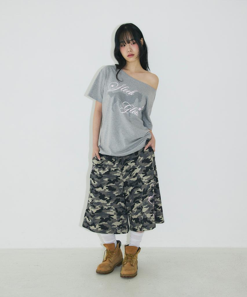 Seulliggeullou Horse One-Shoulder T-Shirt [Gray]