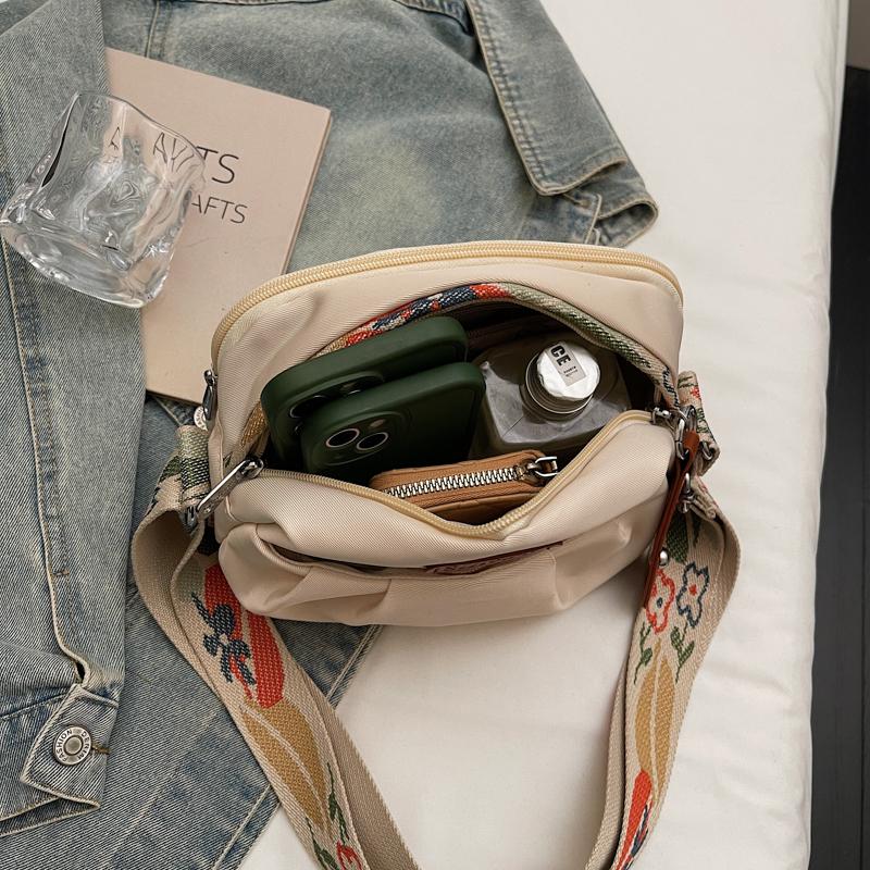 Trendy Multicolor Crossbody Bag Widen Belt Rectangle Single-Shoulder Bag Lightweight Oxford Cloth Tote Bag Daily Casual