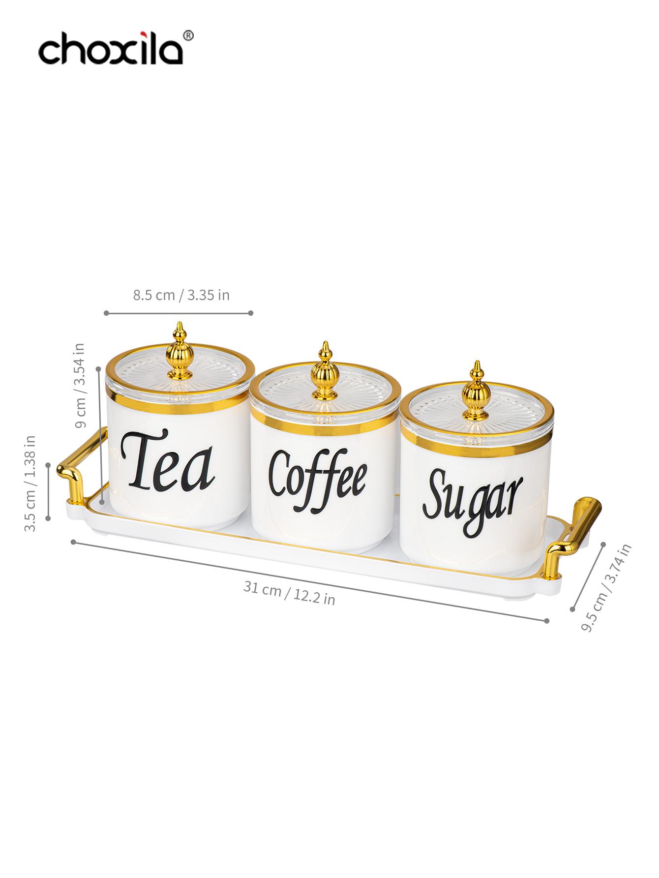 

4pcs Coffee Canister Set, Storage Jars for Coffee, Tea, Sugar, Decorative Cream & Sugar Sets with Lids, Kitchen Jars with Tray M