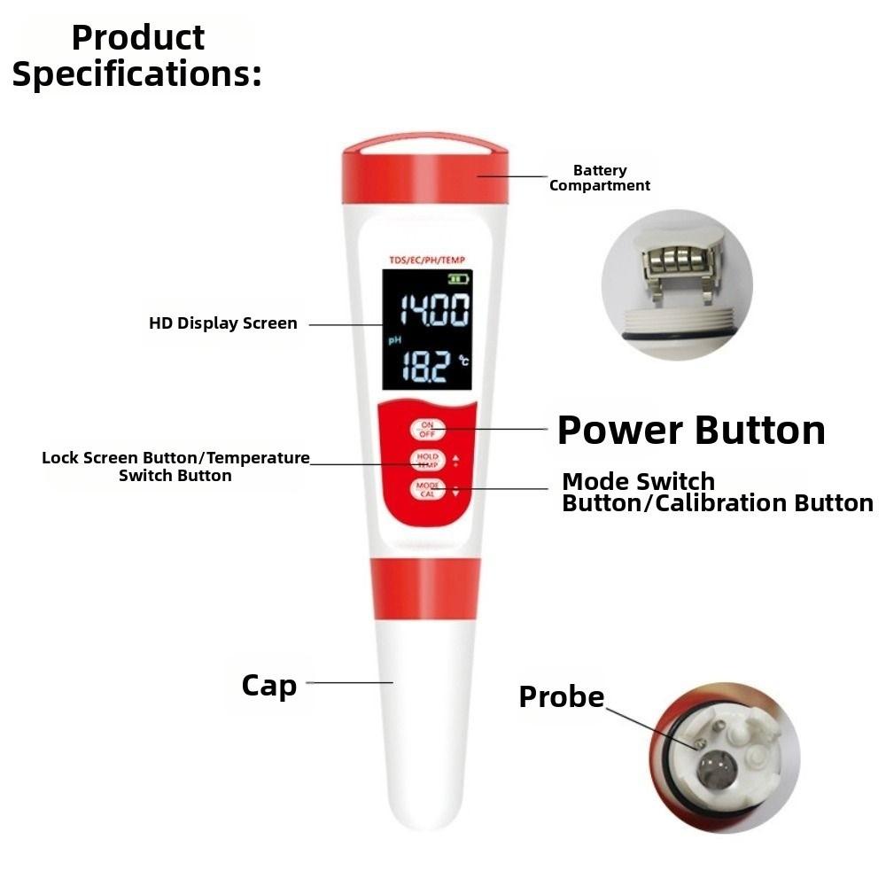 4-in-1 Water Quality Tester Multifunction Water Purity Testing Pen Digital PH Meter  Aquarium
