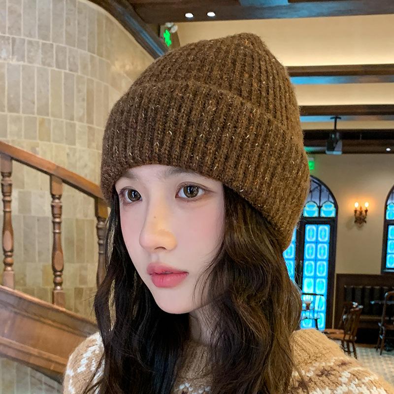 Retro knitted hat women's autumn and winter warm ear protection wool hat trendy versatile face small bag head cold hat