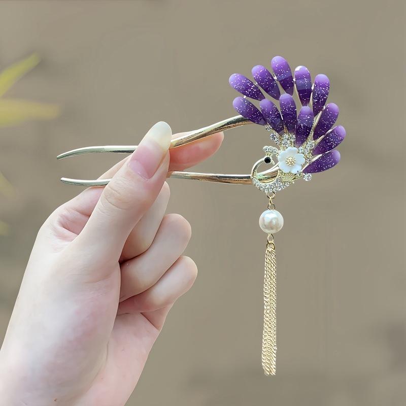 Antique Butterfly Flower Bamboo U-shaped Hairpin Super Fairy Retro Pearl Fringed Hairpin Hanfu Ancient Hairpin Accessories