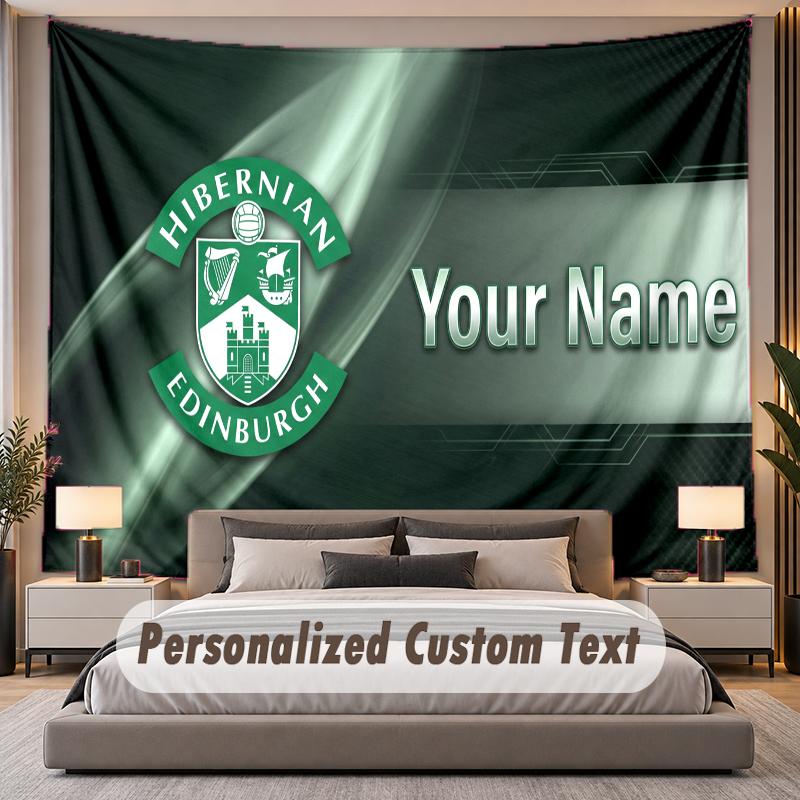 Custom Name Text Tapestry Hibernian FC Personalized Polyester Wall Tapestry For Bedroom And Room