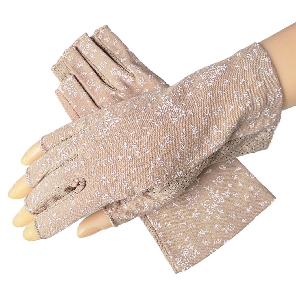 New Fashion Women's Cotton Dot Summer Fingerless Half Finger Anti-Skid Sun Protection Printing anti-UV Thin Short Driving Gloves