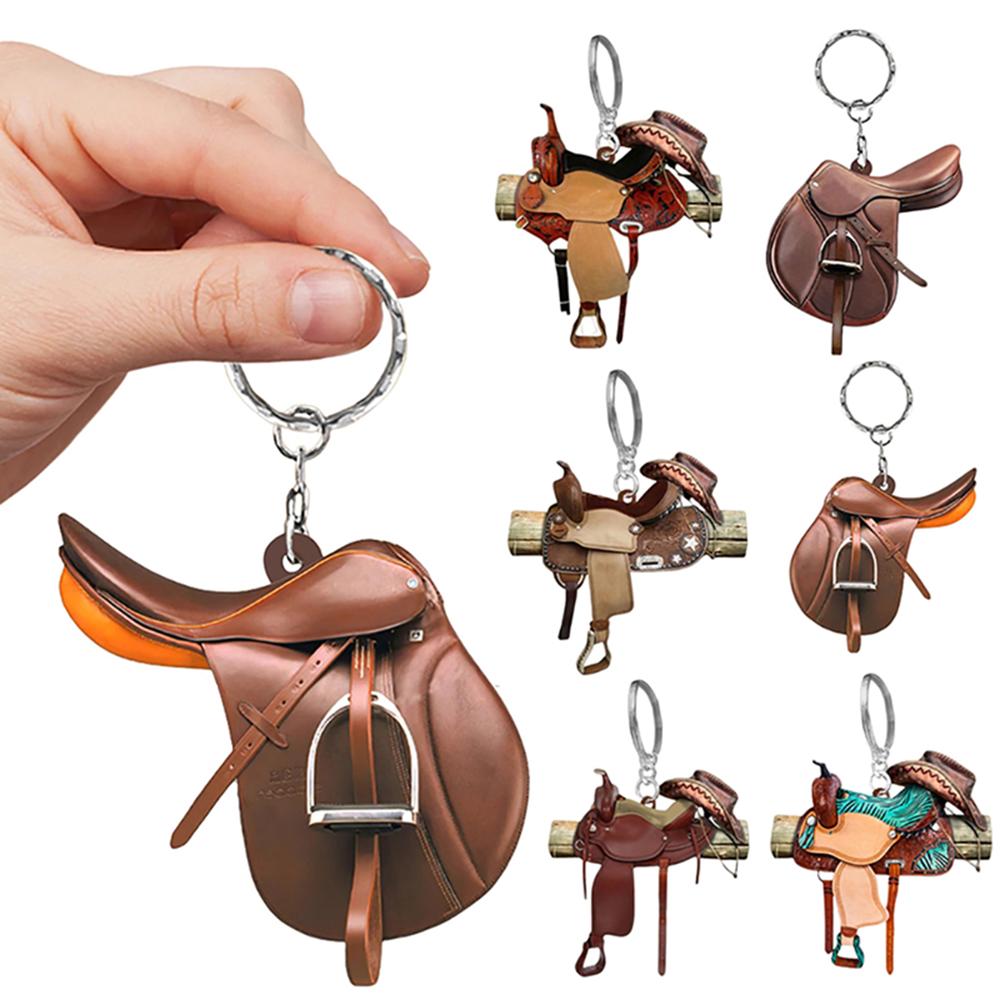 Portachiavi Forma Sella da Cowboy Western per Cavallo Ciondolo Acrilico Portachiavi da Appendere Decorazione Portachiavi per Auto Regali Non 3D