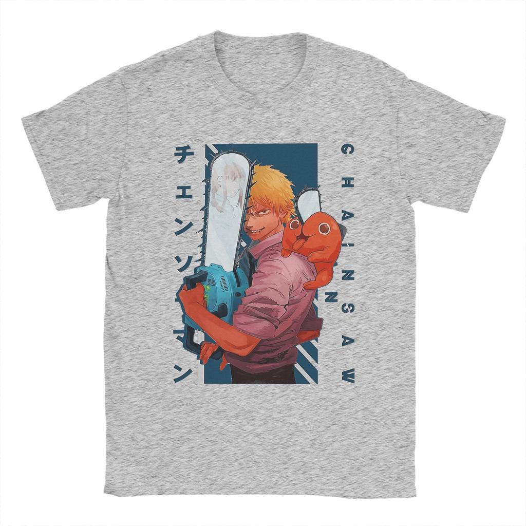 Vintage Denji And Pochita Chainsaw Anime T-Shirts Men Crew Neck 100% Cotton T Shirts  Short Sleeve Tee Shirt Gift Idea Clothing
