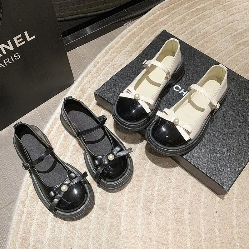 Französische Retro Mary Jane Schuhe Damen 2025 Sommer und Herbst Schleife Plateau kleine Lederschuhe Soft Sister Stil lässige Slipper