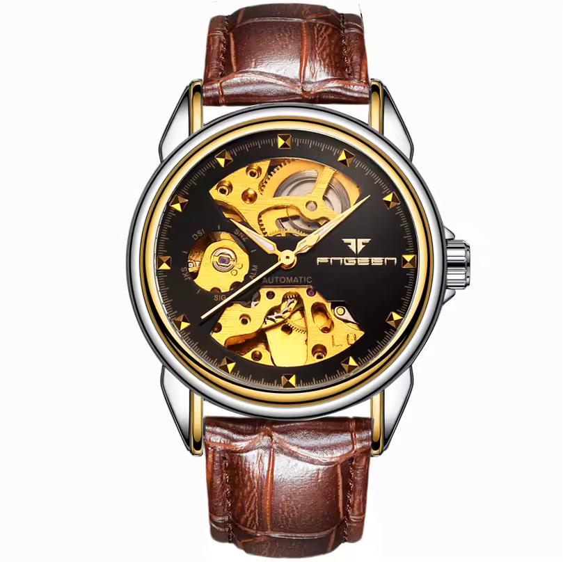 Top Luxury Golden Full Stainless Steel Men Aautomatic Mechanical Watch Business Hollow Men's Watches Waterproof Mechanical Gifts